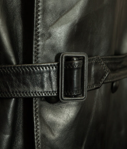 1950s Italian Police Senior Officer Horsehide Leather Trench Coat