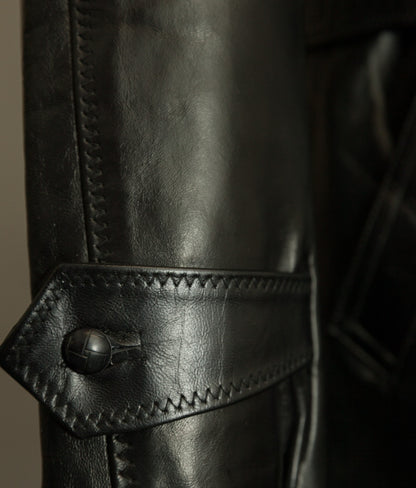 1950s Italian Police Senior Officer Horsehide Leather Trench Coat