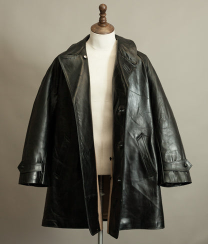 1950s Italian Police Senior Officer Horsehide Leather Trench Coat
