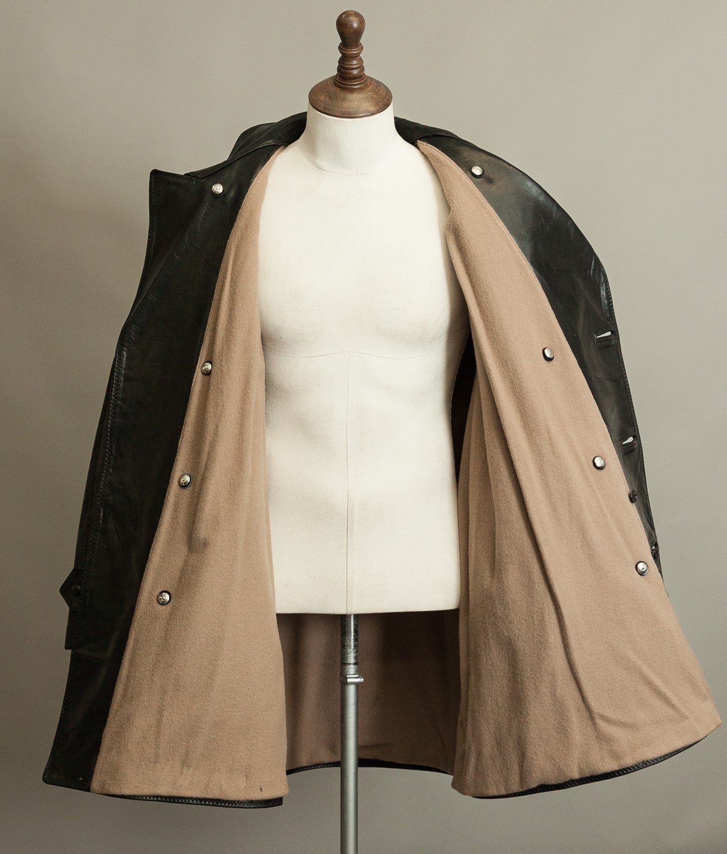 1950s Italian Police Senior Officer Horsehide Leather Trench Coat