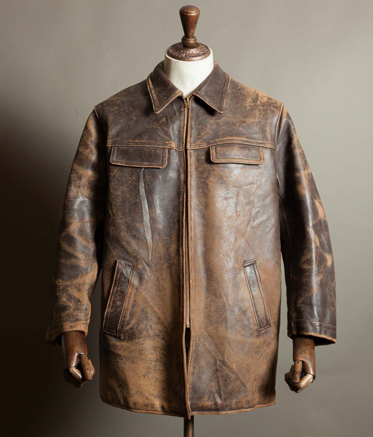 Original 1950s Grillon French Vachette Leather Workwear Jacket