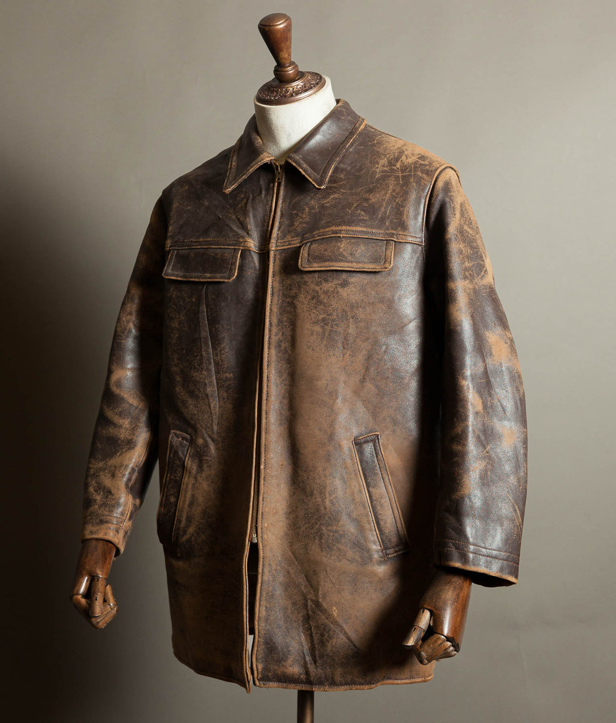 Original 1950s Grillon French Vachette Leather Workwear Jacket