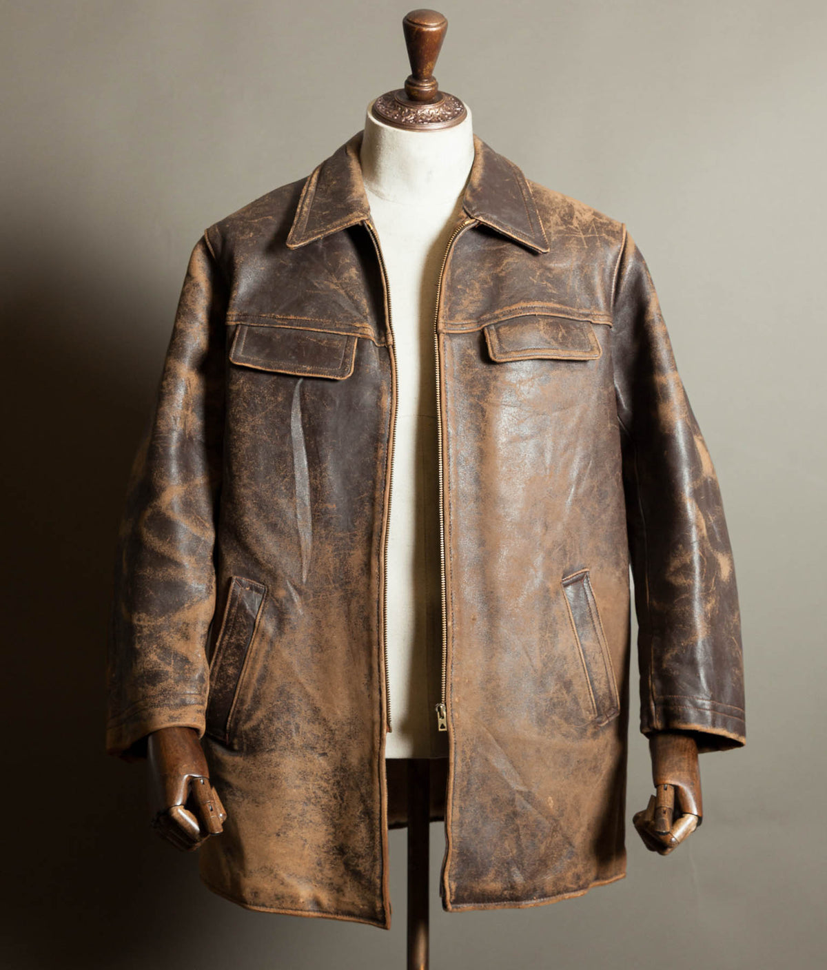 Original 1950s Grillon French Vachette Leather Workwear Jacket
