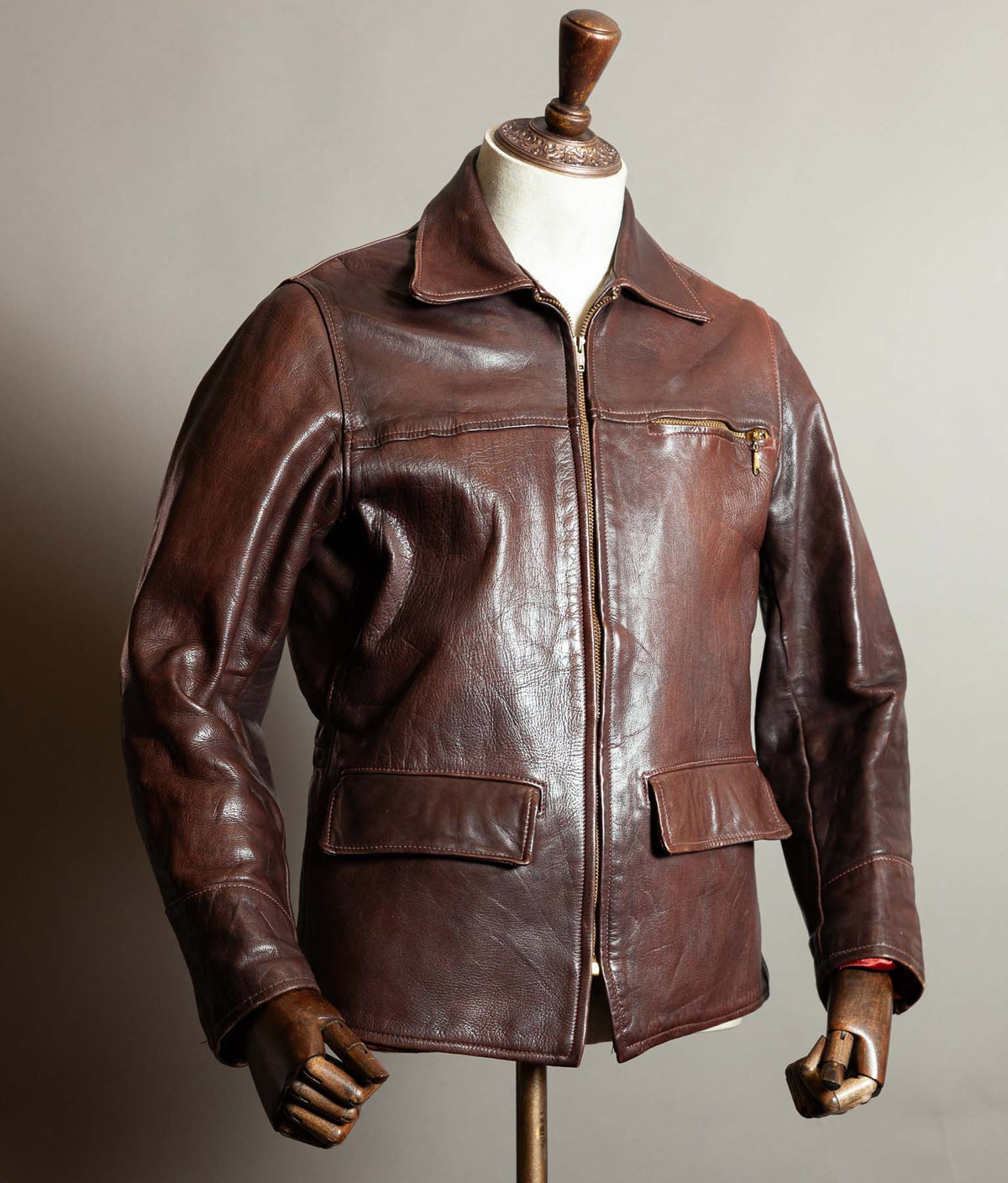 Original 1950s American Half-Belt Glove-Tanned Steerhide Leather Jacket