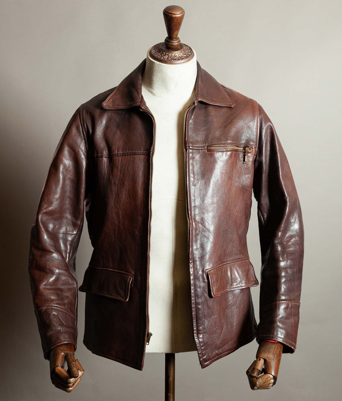 Original 1950s American Half-Belt Glove-Tanned Steerhide Leather Jacket