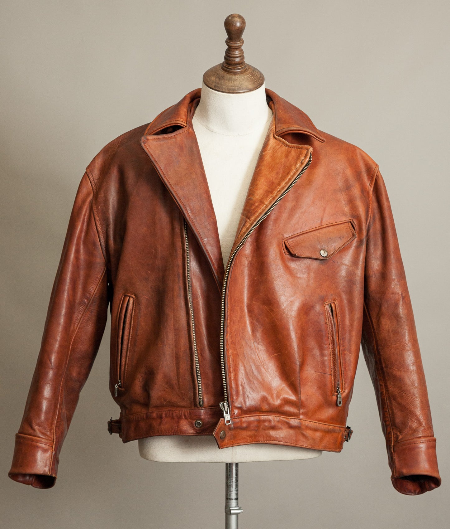 Vintage 1970s West German Heavy Steerhide Motorcycle Jacket