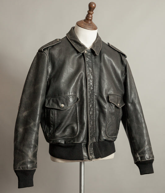1980s Schott A-2 Vintage Leather Flight Jacket Black Naked Cowhide