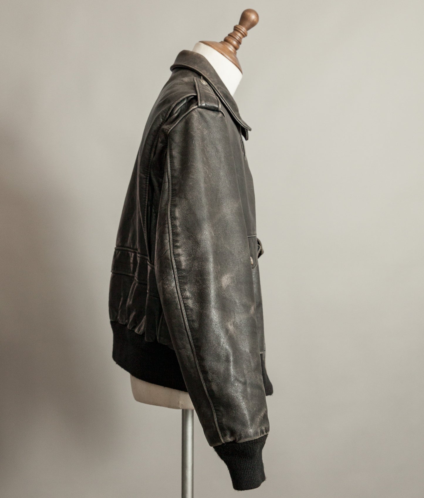 1980s Schott A-2 Vintage Leather Flight Jacket Black Naked Cowhide