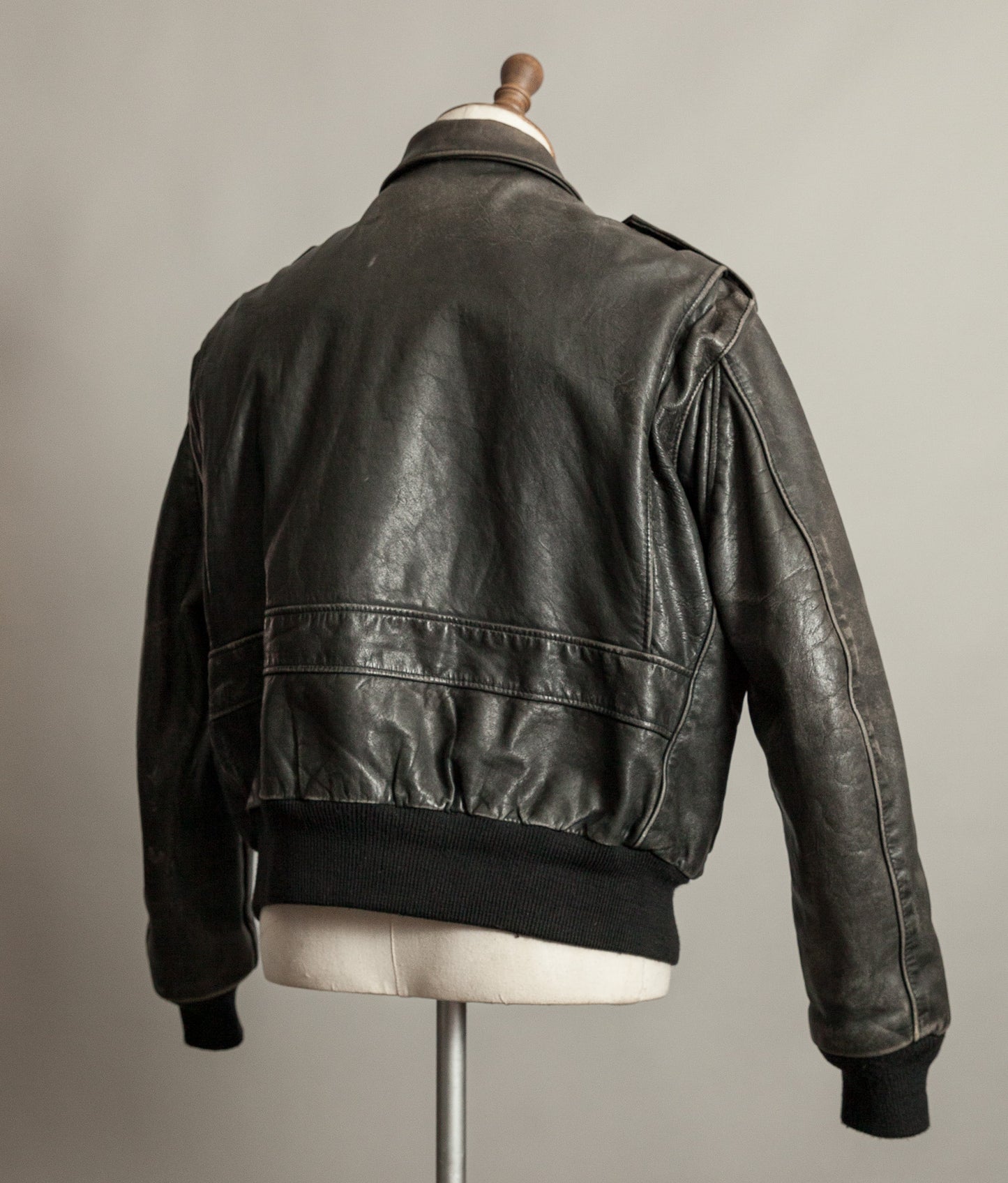 1980s Schott A-2 Vintage Leather Flight Jacket Black Naked Cowhide