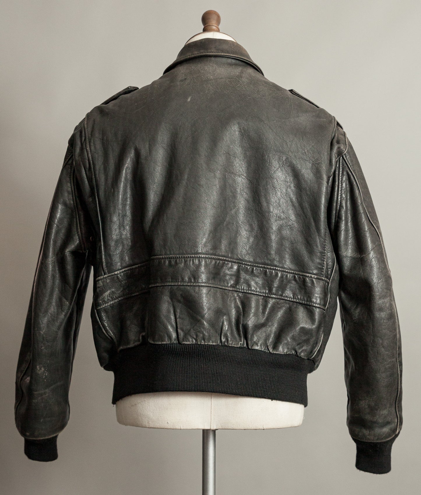1980s Schott A-2 Vintage Leather Flight Jacket Black Naked Cowhide