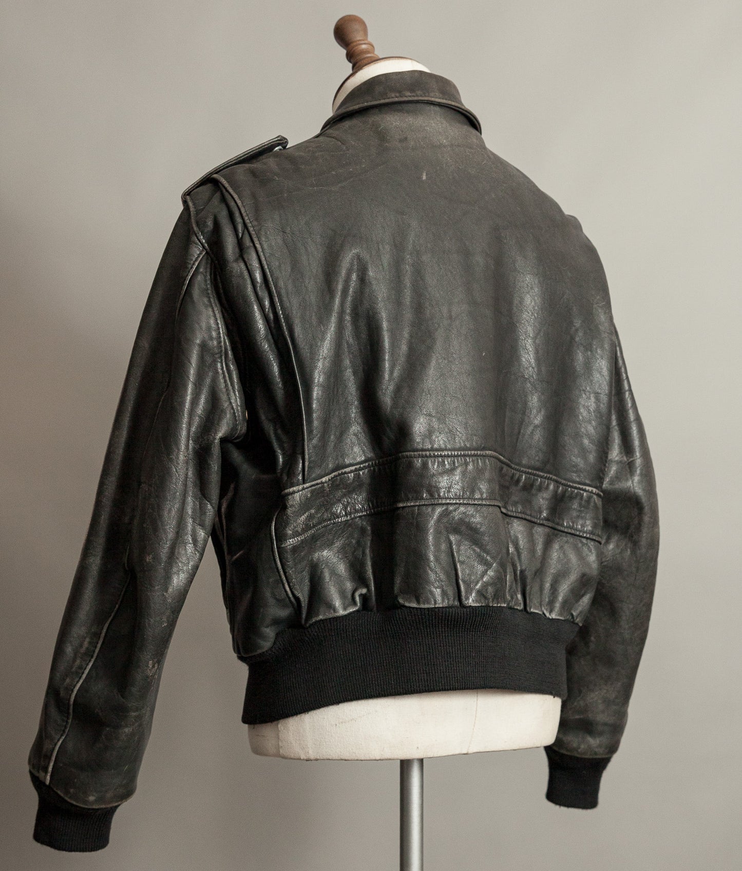 1980s Schott A-2 Vintage Leather Flight Jacket Black Naked Cowhide