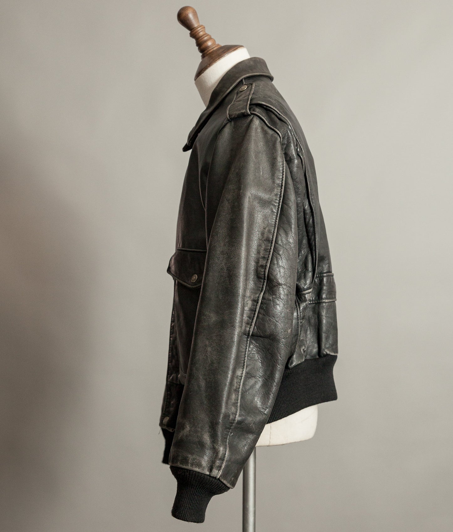 1980s Schott A-2 Vintage Leather Flight Jacket Black Naked Cowhide