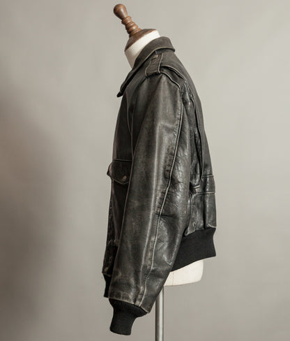 1980s Schott A-2 Vintage Leather Flight Jacket Black Naked Cowhide