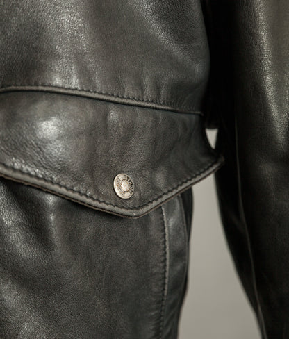 1980s Schott A-2 Vintage Leather Flight Jacket Black Naked Cowhide