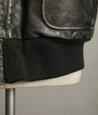 1980s Schott A-2 Vintage Leather Flight Jacket Black Naked Cowhide