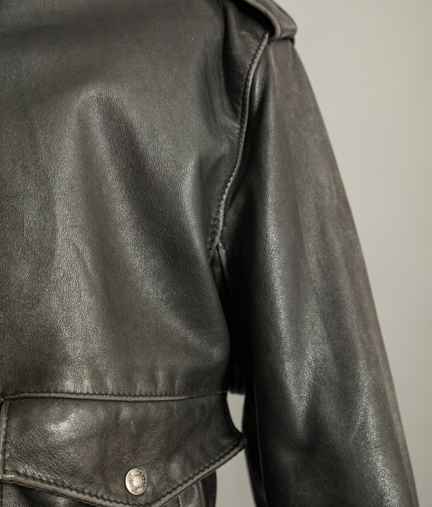1980s Schott A-2 Vintage Leather Flight Jacket Black Naked Cowhide
