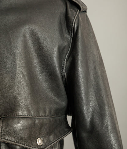1980s Schott A-2 Vintage Leather Flight Jacket Black Naked Cowhide