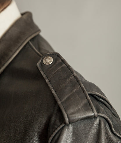 1980s Schott A-2 Vintage Leather Flight Jacket Black Naked Cowhide