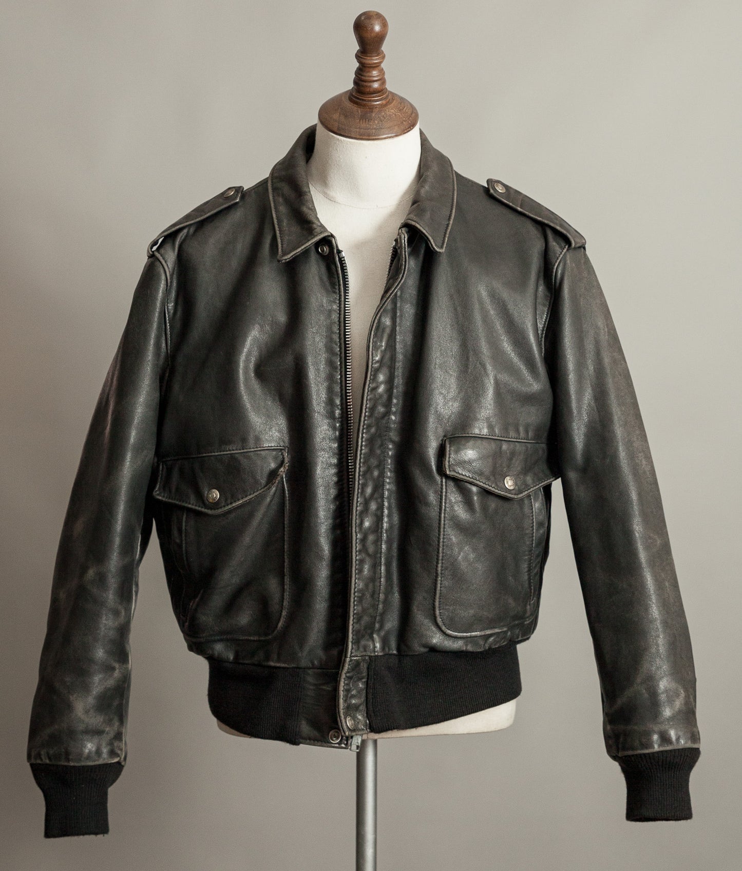 1980s Schott A-2 Vintage Leather Flight Jacket Black Naked Cowhide