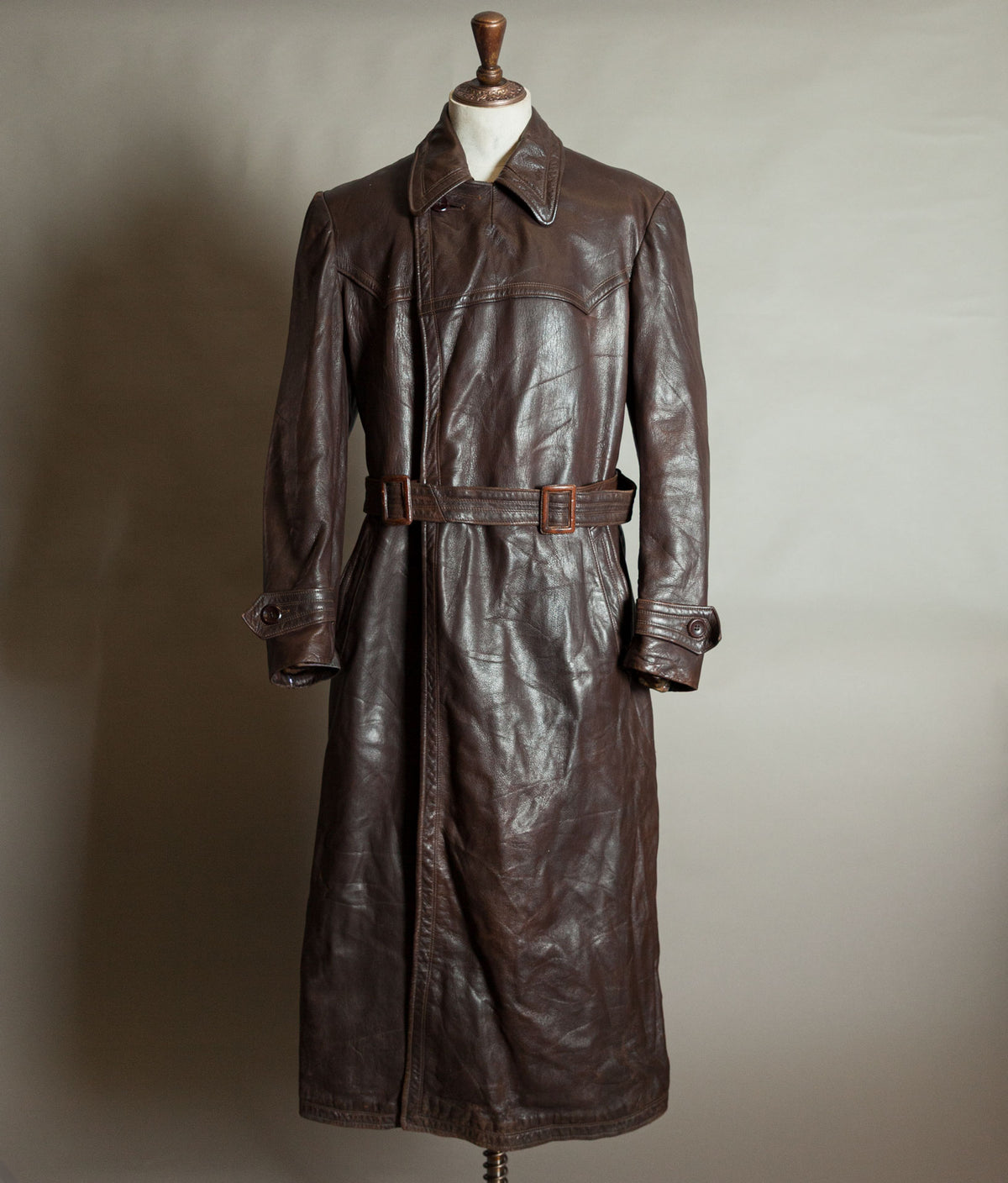 Original 1940s German Military Horsehide Leather Officer Trench Coat