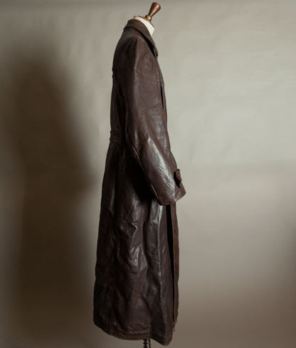 Original 1940s German Military Horsehide Leather Officer Trench Coat