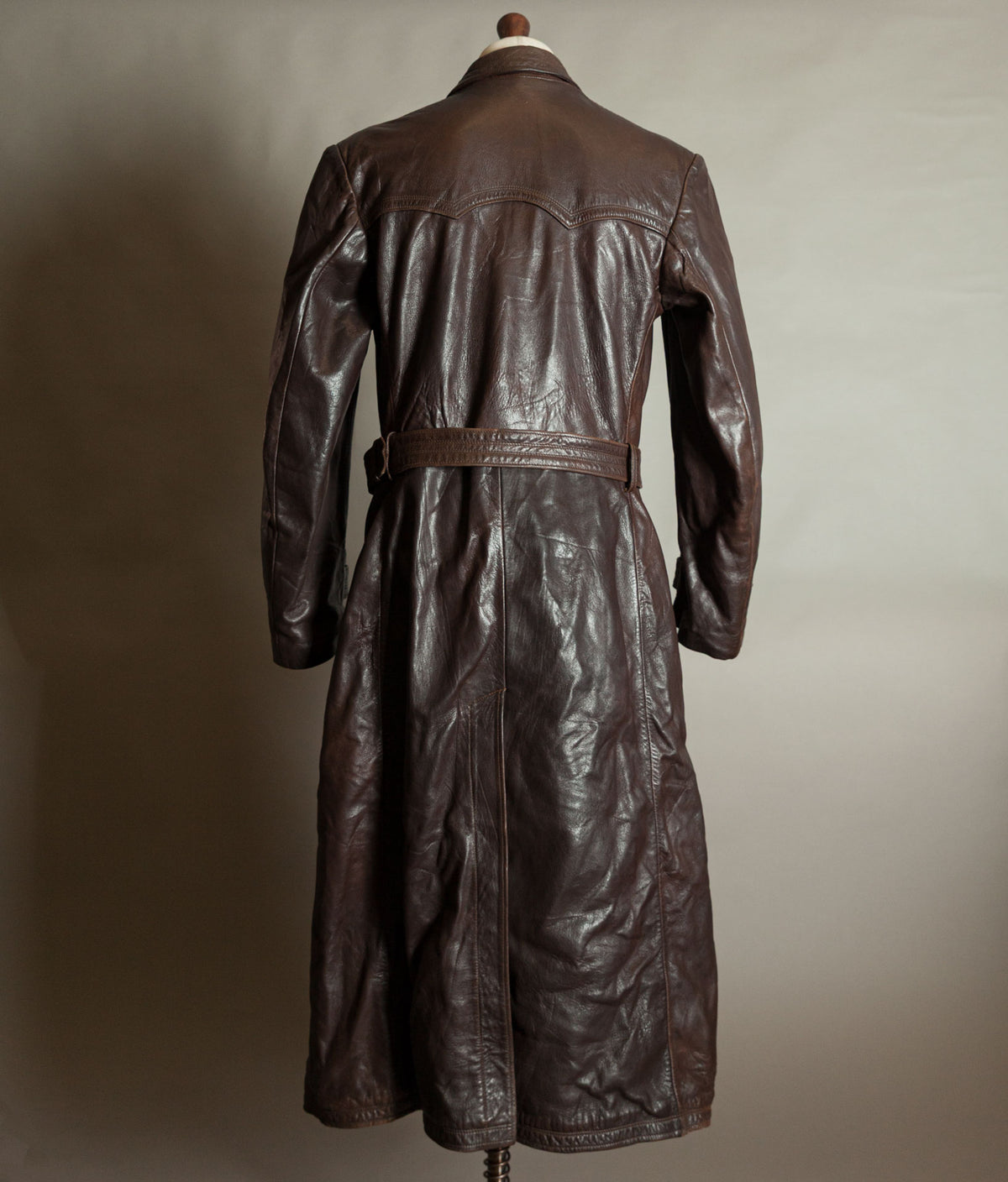 Original 1940s German Military Horsehide Leather Officer Trench Coat