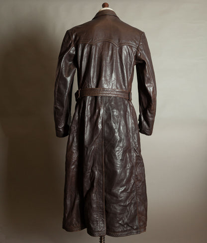 Original 1940s German Military Horsehide Leather Officer Trench Coat