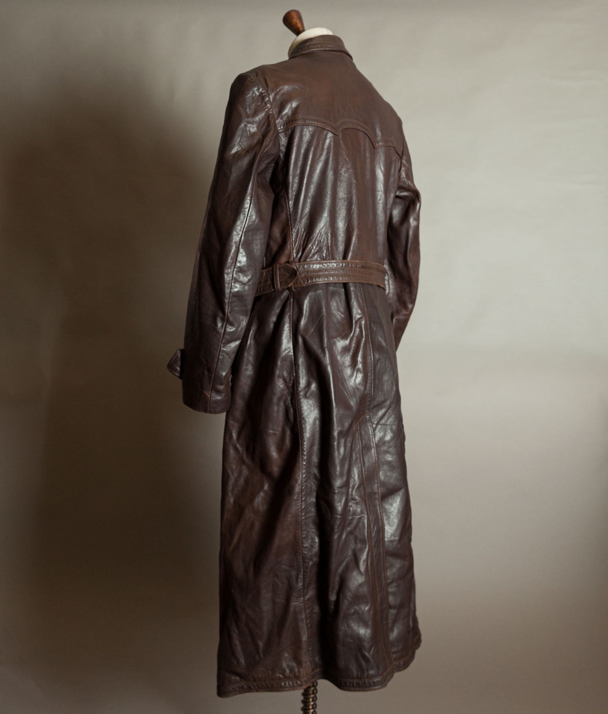 Original 1940s German Military Horsehide Leather Officer Trench Coat