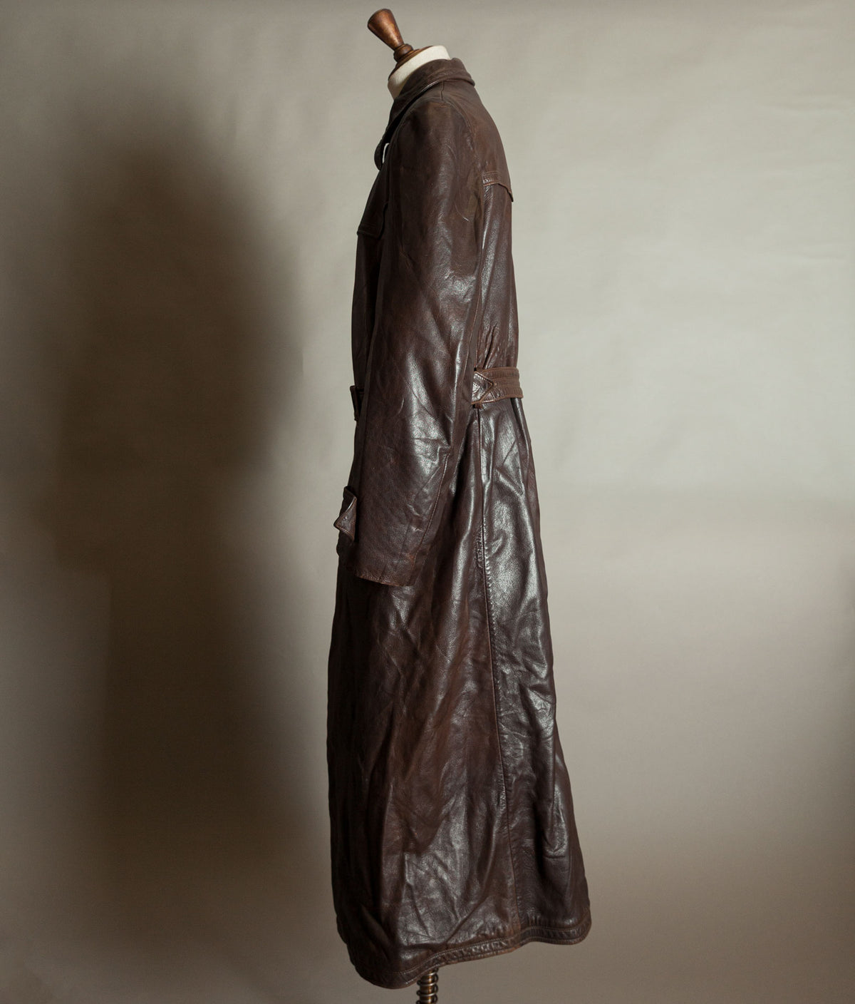 Original 1940s German Military Horsehide Leather Officer Trench Coat