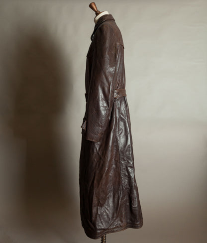 Original 1940s German Military Horsehide Leather Officer Trench Coat