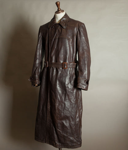 Original 1940s German Military Horsehide Leather Officer Trench Coat