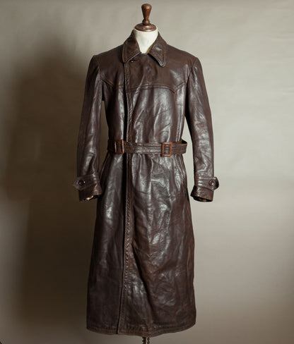 Original 1940s German Military Horsehide Leather Officer Trench Coat