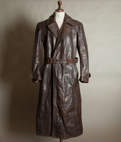 Original 1940s German Military Horsehide Leather Officer Trench Coat