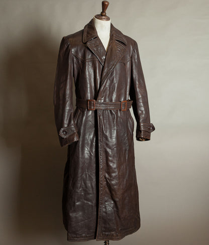 Original 1940s German Military Horsehide Leather Officer Trench Coat