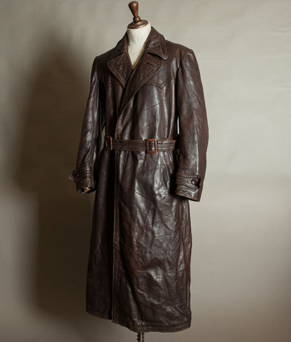 Original 1940s German Military Horsehide Leather Officer Trench Coat