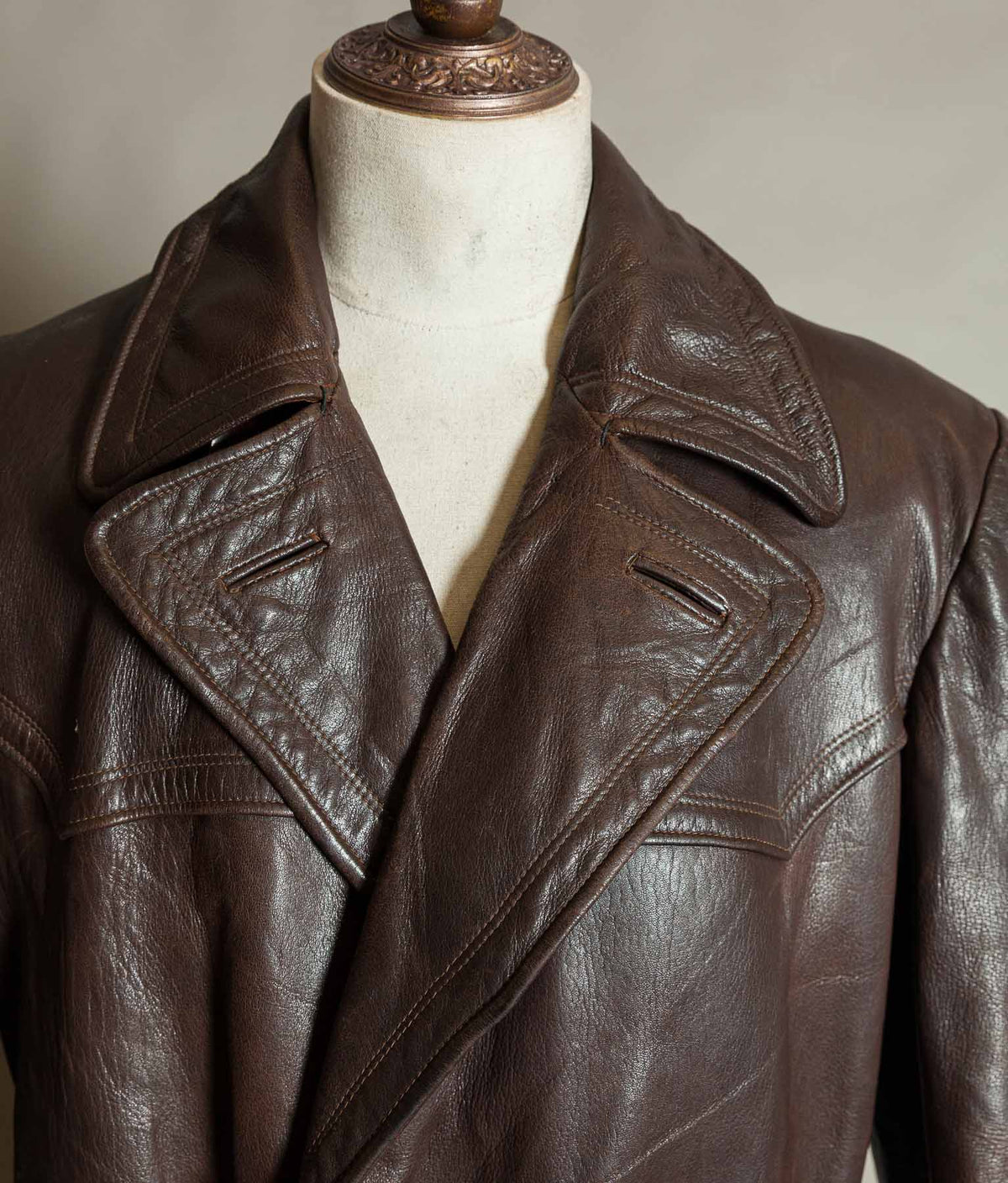 Original 1940s German Military Horsehide Leather Officer Trench Coat