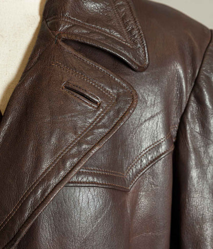 Original 1940s German Military Horsehide Leather Officer Trench Coat
