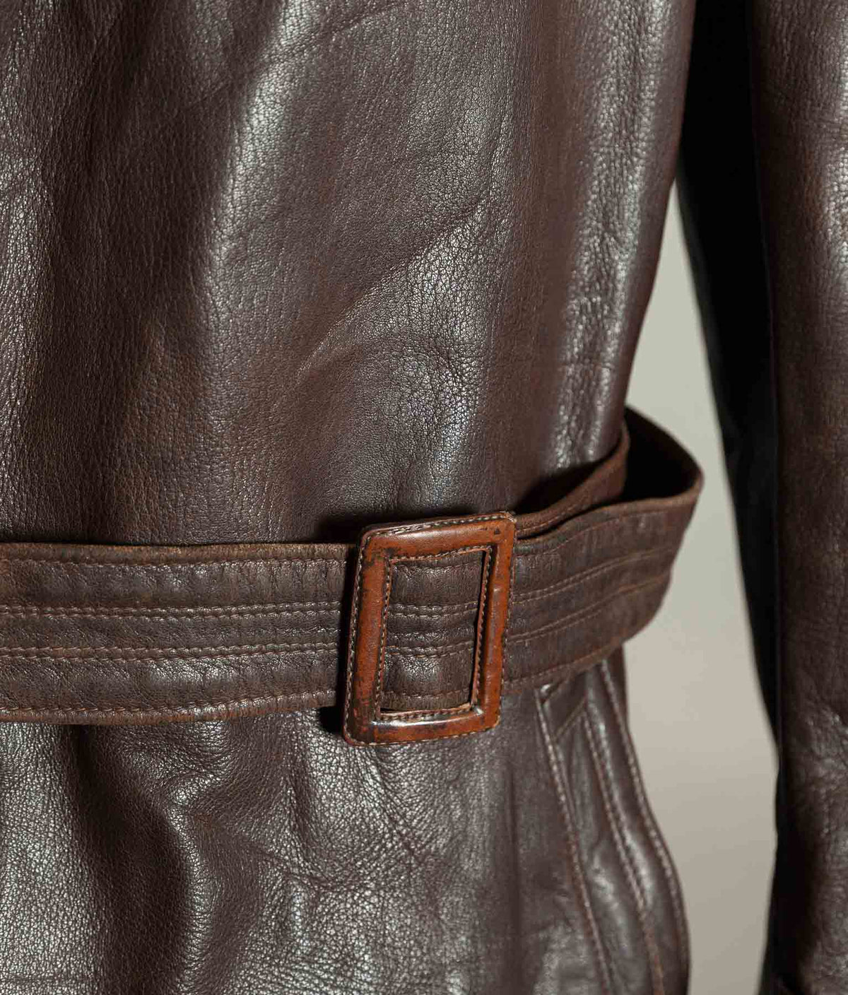 Original 1940s German Military Horsehide Leather Officer Trench Coat