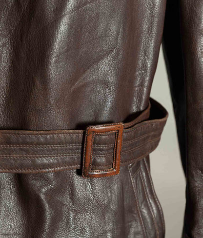 Original 1940s German Military Horsehide Leather Officer Trench Coat