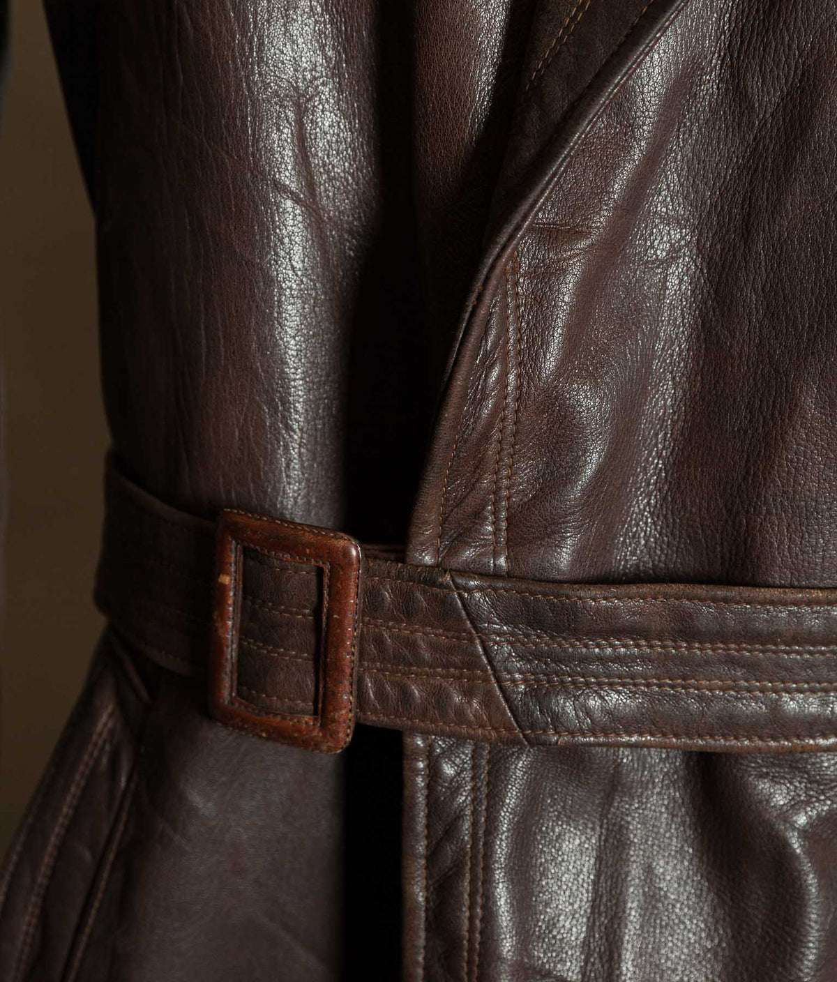 Original 1940s German Military Horsehide Leather Officer Trench Coat