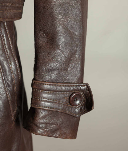 Original 1940s German Military Horsehide Leather Officer Trench Coat