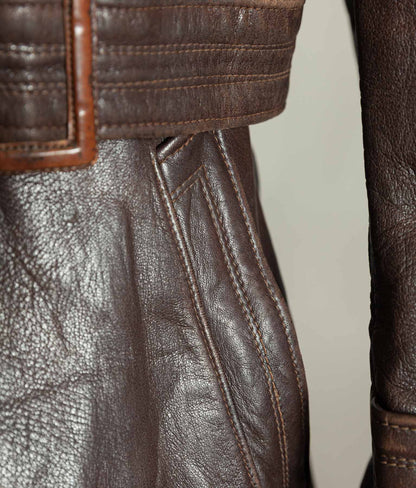 Original 1940s German Military Horsehide Leather Officer Trench Coat