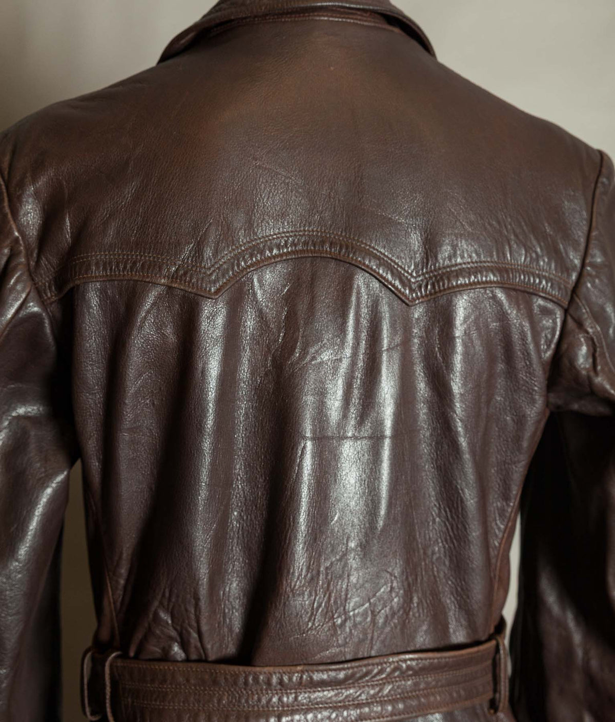 Original 1940s German Military Horsehide Leather Officer Trench Coat