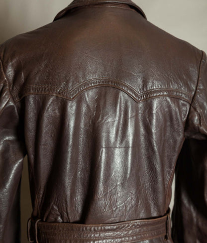 Original 1940s German Military Horsehide Leather Officer Trench Coat