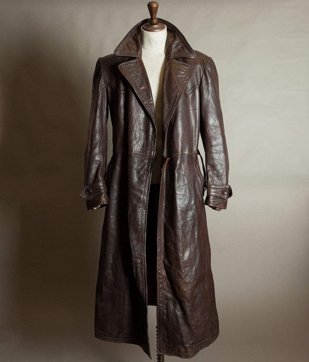 Original 1940s German Military Horsehide Leather Officer Trench Coat