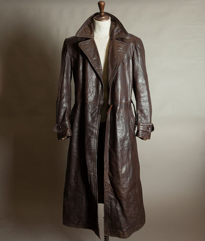 Original 1940s German Military Horsehide Leather Officer Trench Coat