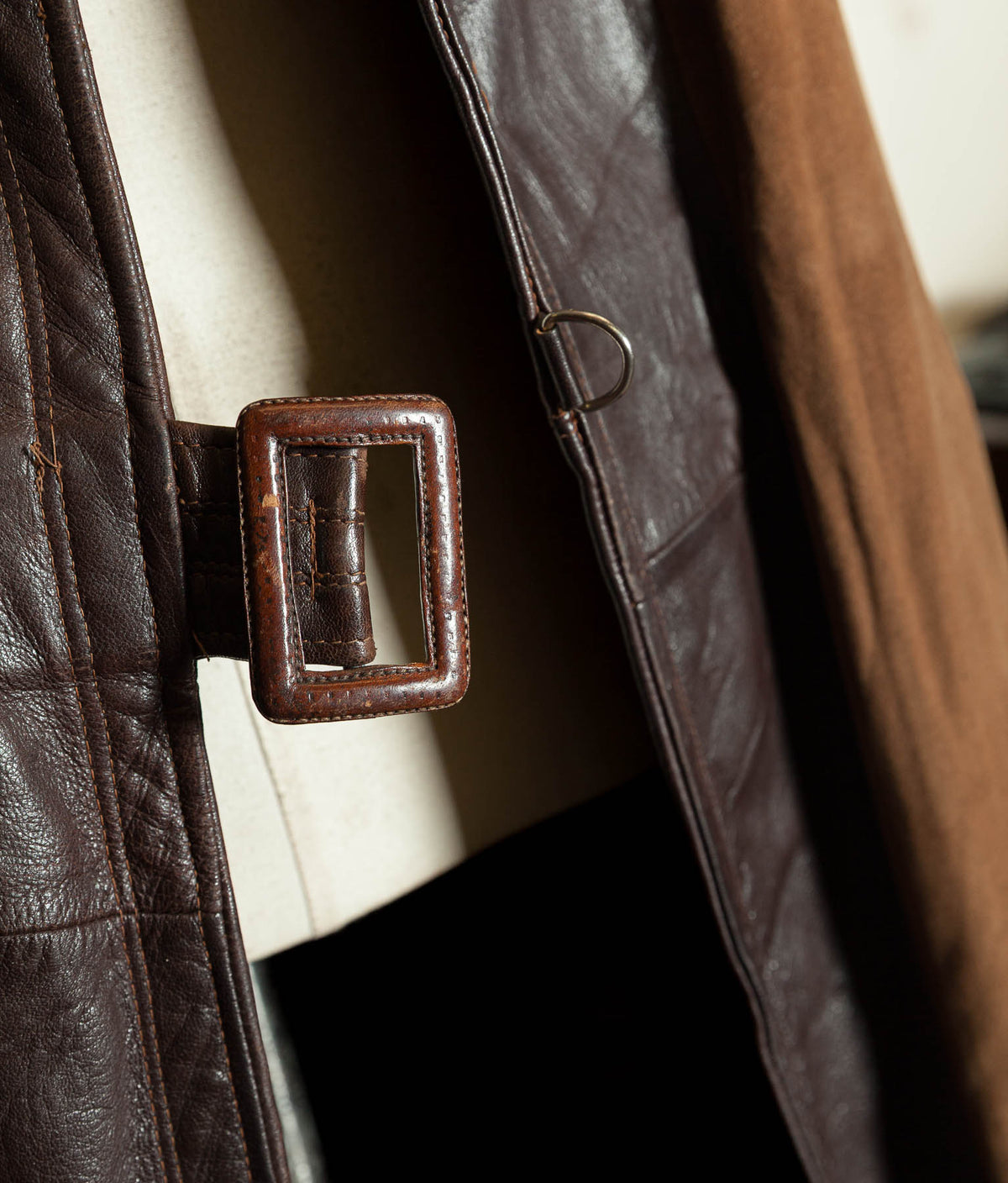 Original 1940s German Military Horsehide Leather Officer Trench Coat