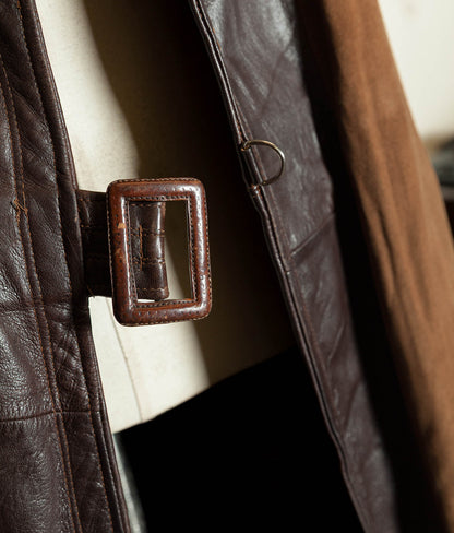 Original 1940s German Military Horsehide Leather Officer Trench Coat