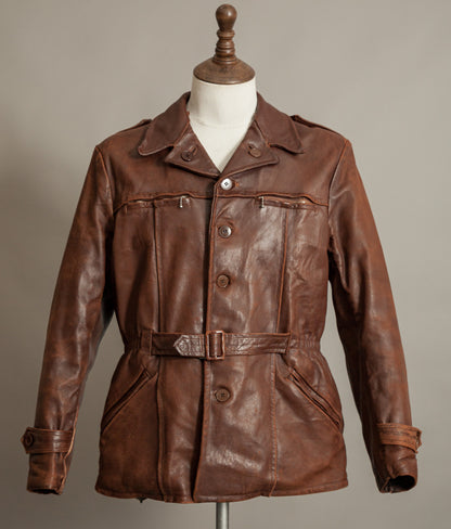 Vintage 1940s Swedish Belted Leather Motoring Coat