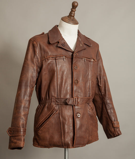 Vintage 1940s Swedish Belted Leather Motoring Coat